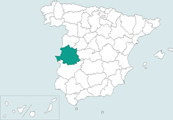 Mapa de situacin de Cceres en el territorio espaol
