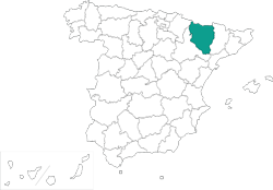 Mapa de situacin de Huesca en el territorio espaol