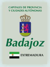 Imagen con la bandera la comunidad autnoma, y con el escudo la ciudad de Badajoz