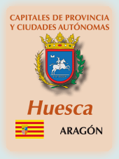 Imagen con la bandera la comunidad autnoma, y con el escudo la ciudad de Huesca