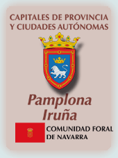 Imagen con la bandera la comunidad autnoma, y con el escudo la ciudad de Pamplona/Irua